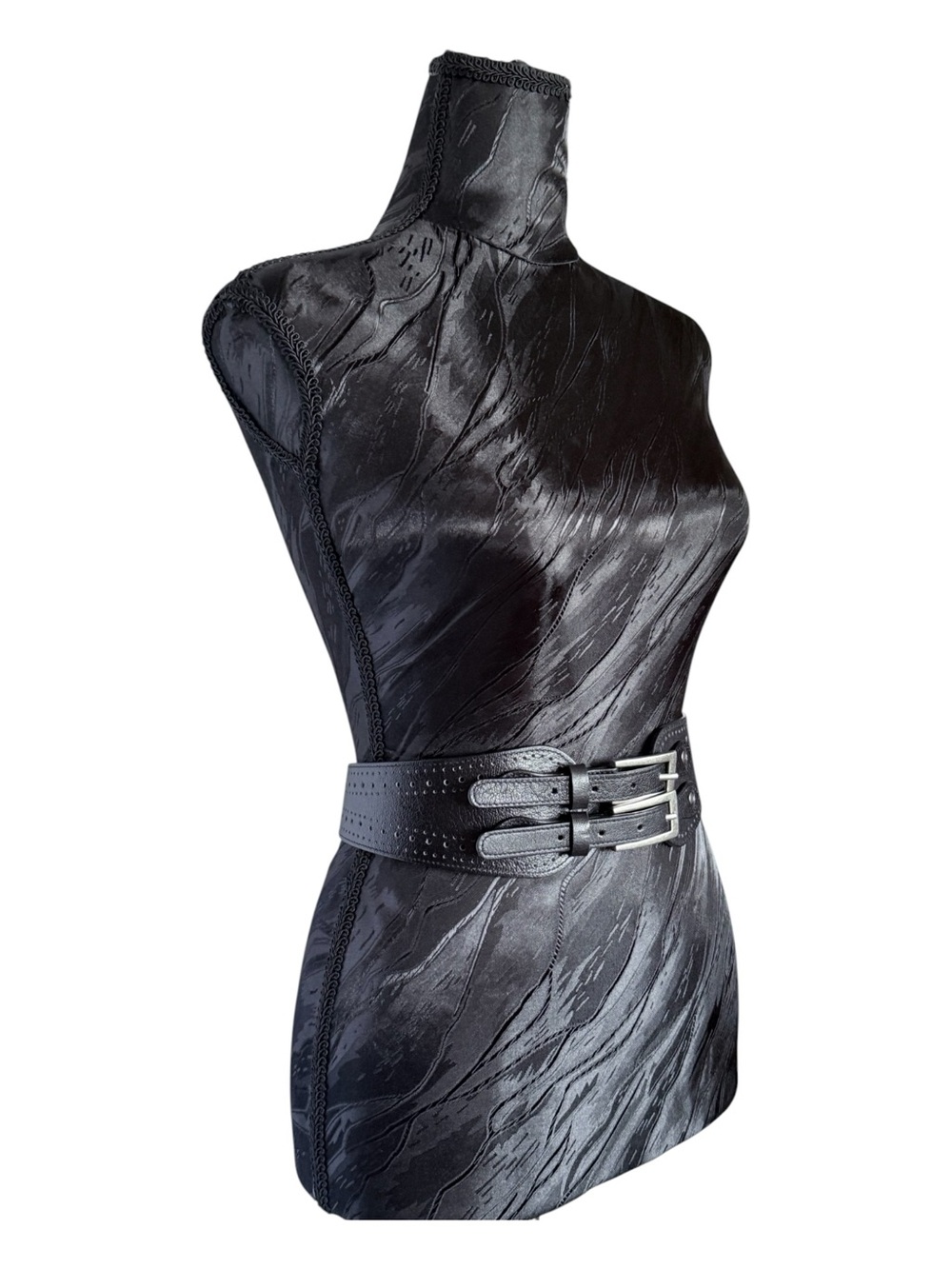 Anthropologie Black Wide Double Buckle Corset Elastic Waist Belt M/L - Picture 5 of 10